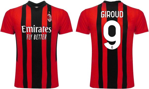 3R SPORT SRL Maglia Calcio Olivier Giroud Stagione 2021 2022. Maglia Rosso Nera Numero 9. Prima Maglia. Prodotto su Licenza del Club. Replica Ufficiale. Taglie da Adulto e Bambino. - immagine 2