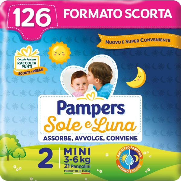 Pampers Sole e Luna Mini, 126 Pannolini, Taglia 2 (3-6 kg) - immagine 3