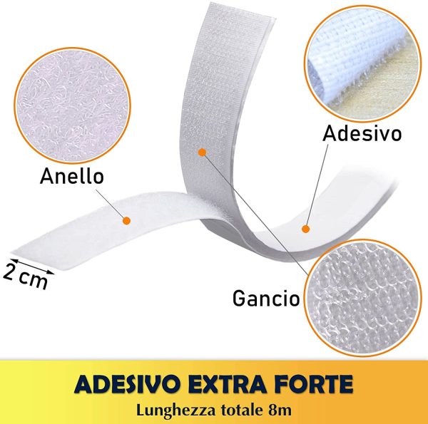 Nastro Adesivo 8M,Strisce Laccio Adesivo [8 M ?? 2 cm] Aderenza Forte,Autoadesivo Hook Loop per Portafoto (Bianco) - immagine 4