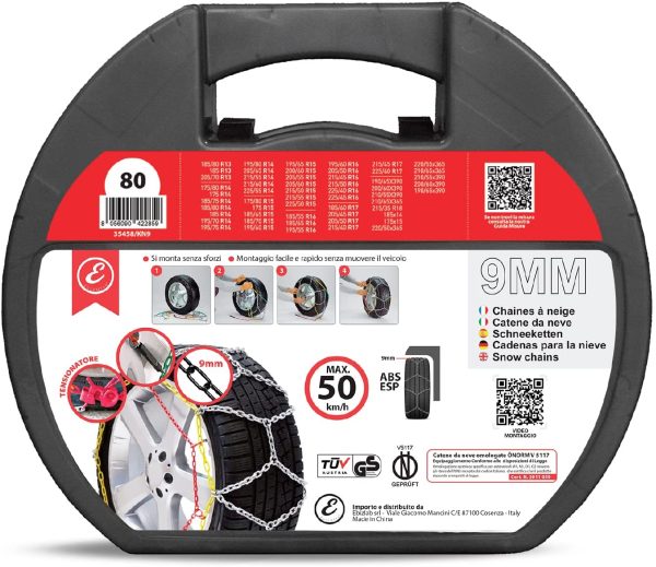 Catene Da Neve In Metallo 9 mm Omologate TUV e GS Onorm Montaggio Rapido Per Auto Macchina Furgone SUV Con Tensionatore Autobloccante (Misura 20) - immagine 3