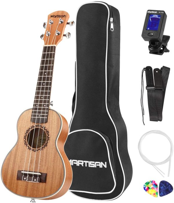 MARTISAN Ukulele Soprano con corde Aquila originali in nylon, Ukulele da 21 pollici per Principianti con Borsa, Accordatore, Corde Aggiuntive, Cinturino, Plettri - immagine 3