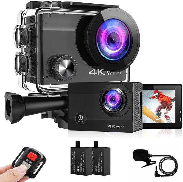 4K 30fps WiFi, HD Fotocamera Subacquea Impermeabile da 40M, con Telecomando e Microfono Esterno Wireless 2.4G, 2*Batterie da 1050 mAh e Accessori - immagine 5