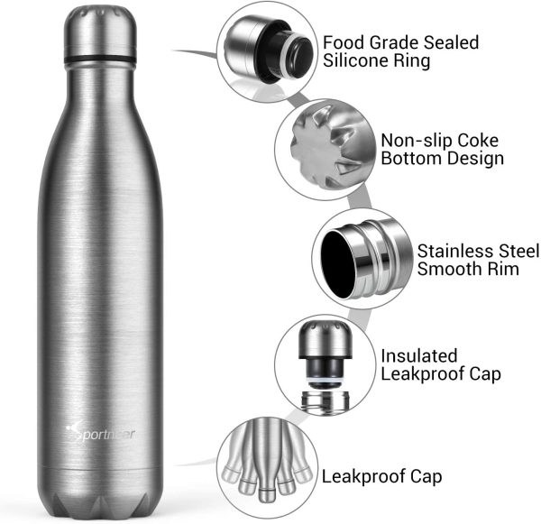 Sportneer Borraccia Termica in Acciaio Inox, Portatile Borraccia Acqua 500ml/750ml, Doppia Parete in Acciaio Inox Coibentato Bottiglia di Acqua, Bottiglia Sportive Thermos, Facile da Pulire - immagine 3