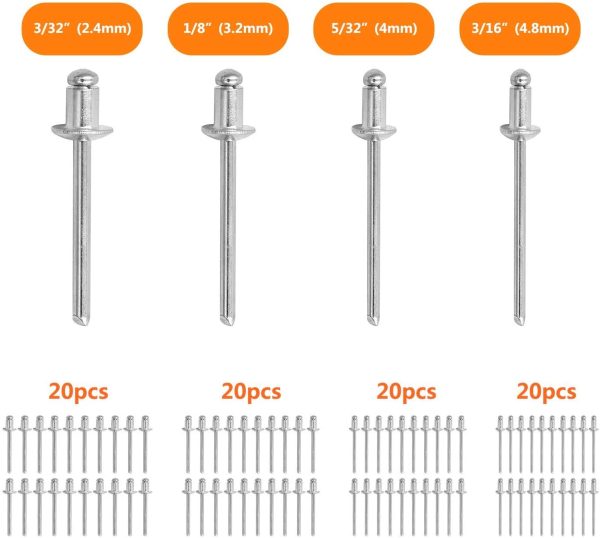 Rivettatrice Manuale,  Pistola per Rivetti con 4 Teste Intercambiabili, Rivettatrice Professionale 4 in 1, 80 Pezzi Rivetti - immagine 4