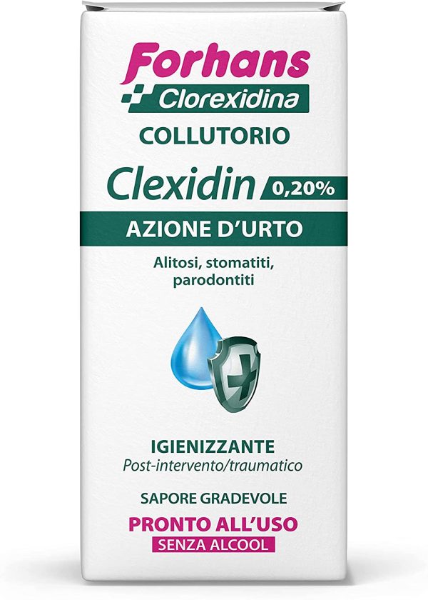 Forhans Clorexidina, Collutorio Clexidin 0,20%, Antisettico Con Clorexidina, Azione D'urto, Trattamento Post Intervento, Contrasta Le Infezioni Del Cavo Orale, Senza Alcol, Sapore Gradevole, 200ml, Clexidin Colluttorio 0,20% - immagine 3