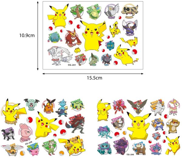 Tatuaggi Temporanei per Bambini, Pokemon Tatuaggi Sticker 7 Fogli, Temporanei Adesivi Per La Pelle, Adesivi Tatuaggi Set, Faccia Adesivi Temporanei per Festa di Compleanno Bambina Ragazzo Regali - immagine 3