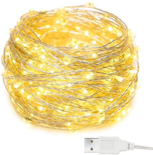 Led Stringa Luci con USB,  12M 120LED Rame filo Ghirlanda Catena Luminose Lucine Fata Luci per Natale Matrimonio Decorative Festa Interno Natalizie letto Camera (Bianco Caldo) - immagine 4