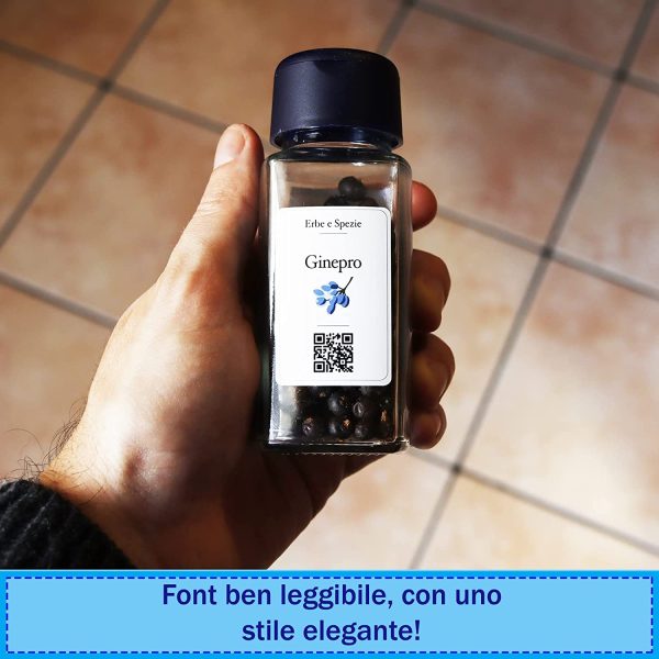 90 Etichette Adesive barattoli Erbe e Spezie in Italiano, con Illustrazioni, eleganti, in materiale Impermeabile, Lavabile, con QR Code per ricette e informazioni - immagine 4