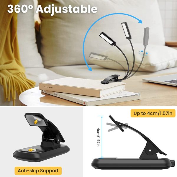 Luce da Lettura, USB Ricaricabile Lampada da Lettura , 6 LEDs 3 Modalità con Clip Luce per Lettura Libri a Letto, 360°Flessibile Collo Luce Lettura per Libro,Kindle,Portatili,Viaggio,Emergenza - immagine 3