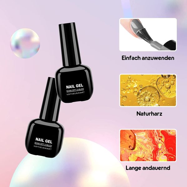 Smalti per Unghie Set (8pzs) Smalto Semipermanente per Unghie, Gel Unghie, Gel Colorati per Unghie UV, Kit Semipermanente Unghie con Base Coat Top Coat per UV LED Set Manicure, 6.5ml - immagine 4