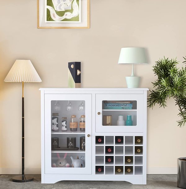 Credenza Cantinetta Moderna, Mobiletto Porta Bottiglie e Calici di Vino, Armadietto con 2 Ante in Legno, adatto per Sala da Pranzo, Soggiorno, 94.5x35x82cm - immagine 3