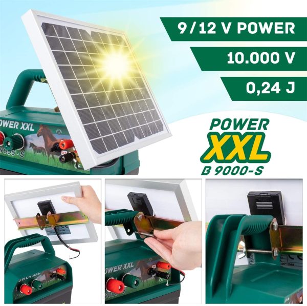 Power XXL Elettrificatore ad energia Solare B 9.000-S, incl.Batteria da 9 V, elettrificatore da 9 V/12 V, con Pannello Solare Molto efficiente, per recinzioni per Cavalli e Pony - immagine 7