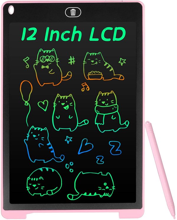 Tavoletta Grafica LCD Scrittura Colorato 12 Pollice, Elettronica Lavagna Cancellabile da Disegno con Penna, Portatile Lavagnetta per Bambini Digitale Ewriter con Pulsante Elimina, Rosa - immagine 4