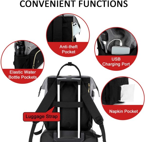 Zaino Porta PC Donna, Zaino Antifurto Impermeabile Donna, Zaino per Laptop Portatile 17 Pollici, Zaino per Viaggi Affari, Grigio e Nero - immagine 4