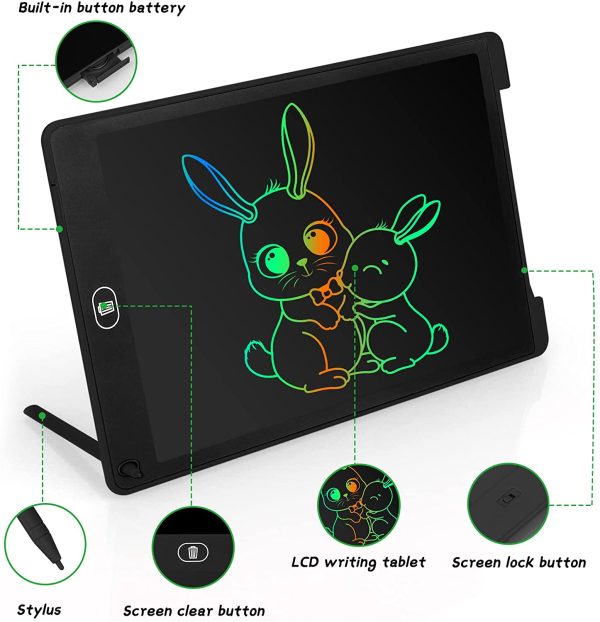 Tavoletta Grafica LCD Scrittura Colorato 12 Pollice, Elettronica Lavagna Cancellabile da Disegno con Penna, Portatile Lavagnetta per Bambini Digitale Ewriter con Pulsante Elimina, Nero - immagine 4