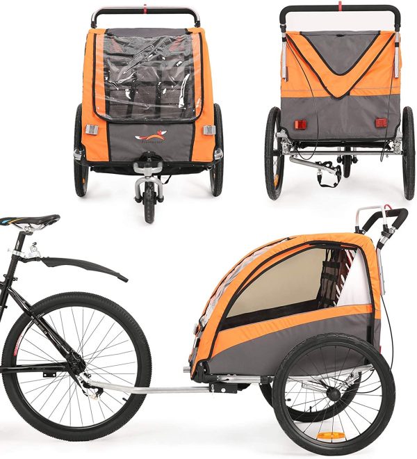 Rimorchio e Passeggino 2 in 1 Rimorchio per Bambino Bike Trailer con Buggy Set + Sospensione BT504S (Arancione) - immagine 6