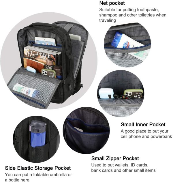 Laptop Zaino Antifurto, 15,6 Pollici Laptop Impermeabile Borsa da Scuola Portatile con Porta di Ricarica USB e Porta per Auricolari Zaino da Viaggio di Lavoro per Ragazzi/Ragazze/Uomini/Donne - immagine 3