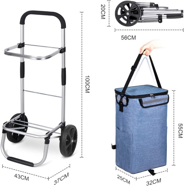 MFAVOUR Carrello per la Spesa Portaspesa con Borsa Carrello Pieghevole Carrello Spesa con Borsa Portabile Carrello Spesa Impermeabile Grande Capacit?? di 45L Portata 30kg Blu - immagine 8