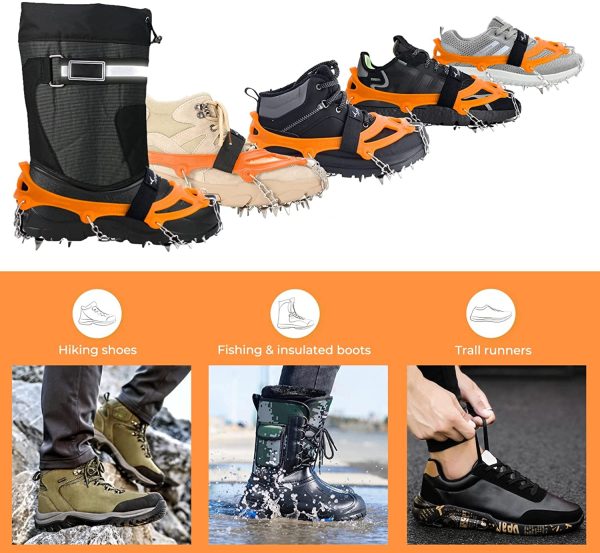 Sportneer Ramponi da Ghiaccio a trazione, 19 Punte in Acciaio Inox Antiscivolo per Scarpe da Neve, Protezione sicura per Camminare, Jogging, Arrampicata, Pesca, Alpinismo