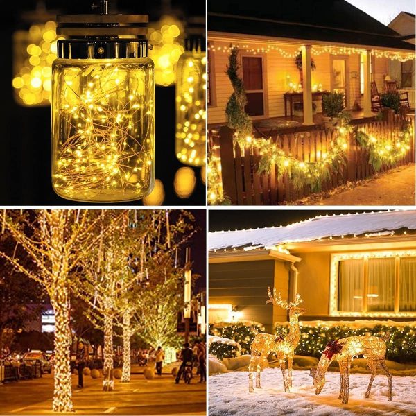 Luci Solari Esterno Catena Luminosa - 2 Pezzi 28M 280LED Lucine Giardino (Grande Pannello Solare) 8 Modalit?? Impermeabili Filo di Rame Luci Lucine per Festa Patio Cancello Matrimonio Natale - immagine 6