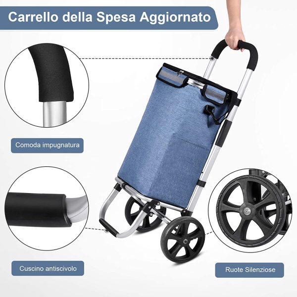 MFAVOUR Carrello per la Spesa Portaspesa con Borsa Carrello Pieghevole Carrello Spesa con Borsa Portabile Carrello Spesa Impermeabile Grande Capacit?? di 45L Portata 30kg Blu - immagine 7