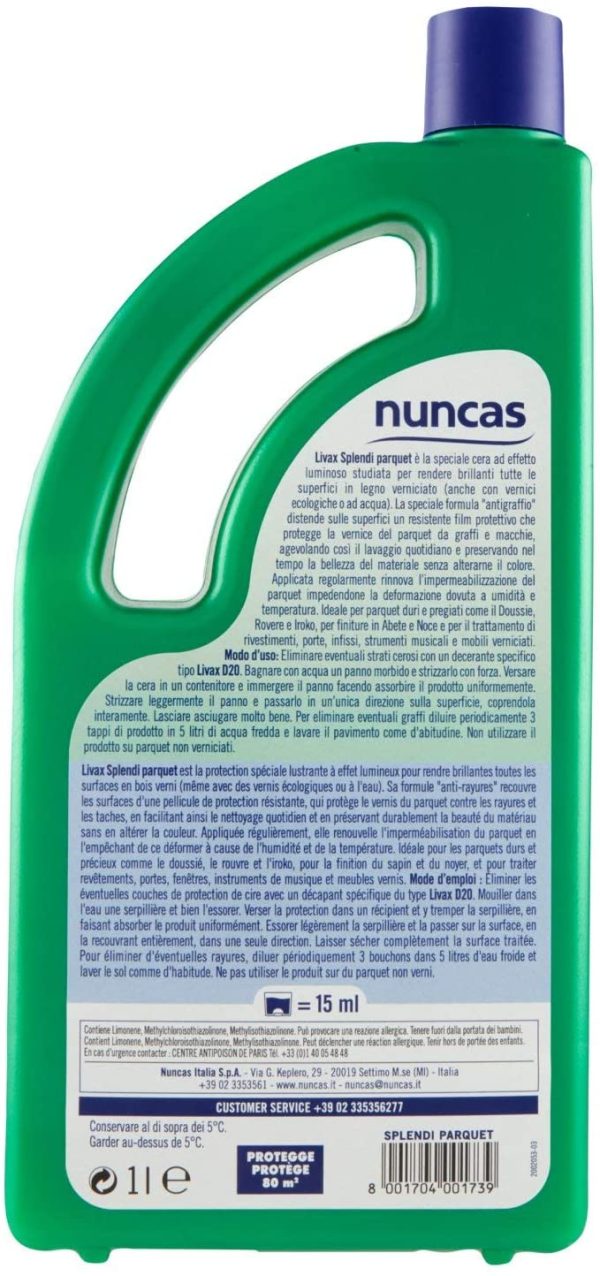 Nuncas, Livax Splendi Parquet, Cera Protettiva per Pavimenti in Legno, 1000 Ml - immagine 3