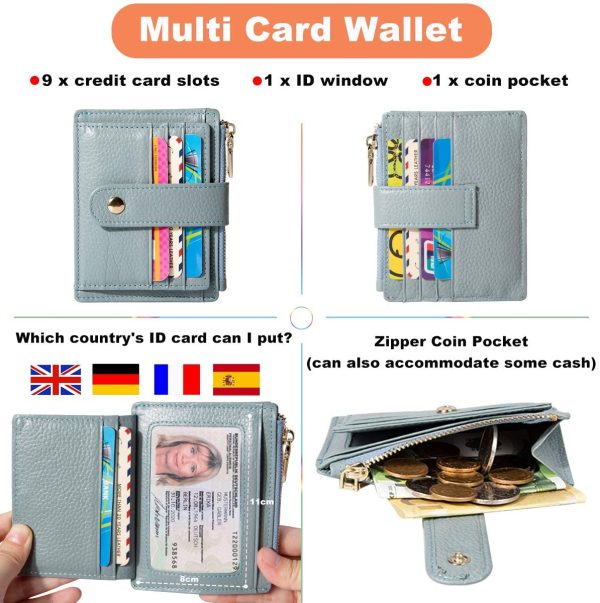 BTNEEU Porta Carte di Credito in Pelle RFID Blocco Portafoglio Sottile con Portamonete, Porta Carte di Credito con Cerniera, Portamonete Donna Piccolo Portafoglio Uomo Slim con 9 Slot Schede (blu) - immagine 7