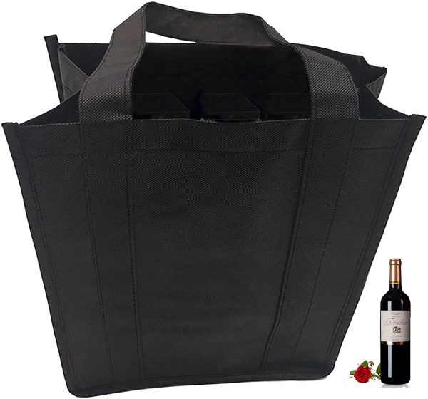 Borsa per Bottiglie Borsa Portabottiglie per 6 x 1,5L Bottiglie, Borsa Porta Bottiglie Vino 6 scomparti Portabottiglie Nero per Viaggi Picnic Feste Pacchetto Regalo