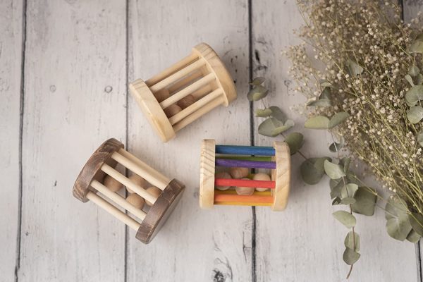 Baby Roller in Legno Arcobaleno de 9 cm x 13 cm, Cilindro con Palline per Gattonare, Giochi Montessoriani + 6 mesi - immagine 9