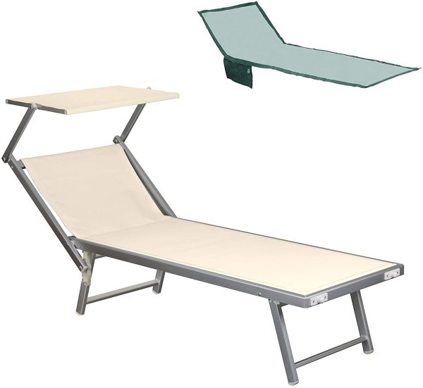 Tot?? Piccinni Salento Lettino Prendisole Pieghevole in Alluminio con TETTUCCIO mare spiaggia piscina giardino (Beige) - immagine 4