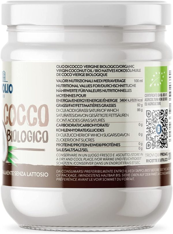 Olio di Cocco Biologico, Benvolio 1938 200 ml, Olio di Cocco Alimentare per Keto Diet Bulletproof Coffee, Sostituto Burro Senza Lattosio. Olio di Cocco per Capelli, Corpo e Struccante, Coconut Oil - immagine 2