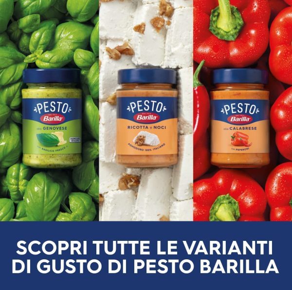 Barilla Pesto al Basilico 100% Vegetale, Pesto Vegano con Basilico Italiano, Senza Aglio, Senza Glutine e Senza Formaggi, Naturalmente Senza Lattosio, Sugo Pronto per Pasta, 195 g - immagine 5