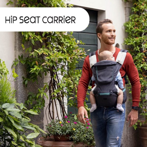 Chicco Hip Seat Carrier Marsupio Neonati Ergonomico da 0 Mesi a 15 kg, Porta Beb?? 3in1 Multifunzione con Base Rigida Staccabile, Spallacci Imbottiti e Cappuccio Protettivo, 8 Posizioni - Denim - immagine 2