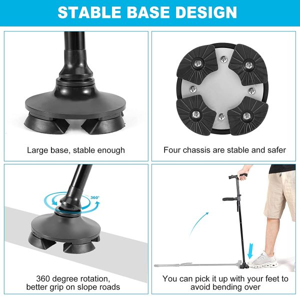 Antdvao Bastone da Passeggio Pieghevole con Luce a Led, Regolabile in Altezza Canna da Passeggio, Con Braccioli Bastone da Passeggio Pieghevole, Adatto a Persone con Mobilit?? Ridotta(Nero) - immagine 5