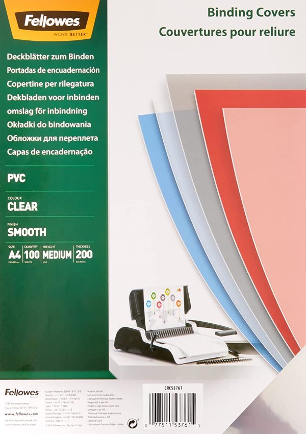 5376102 Copertine per Rilegatura in PVC Trasparente, Formato A4, 200 Micron, Confezione da 100 Pezzi