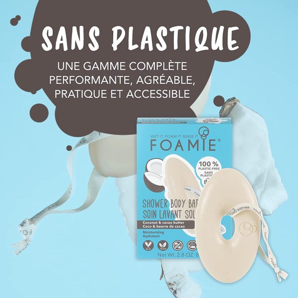 Foamie Gel doccia solido per pelle secca con estratto di cacao e olio di cocco idratante per la pelle senza plastica 100% vegano e effeto massaggio 80g - immagine 3