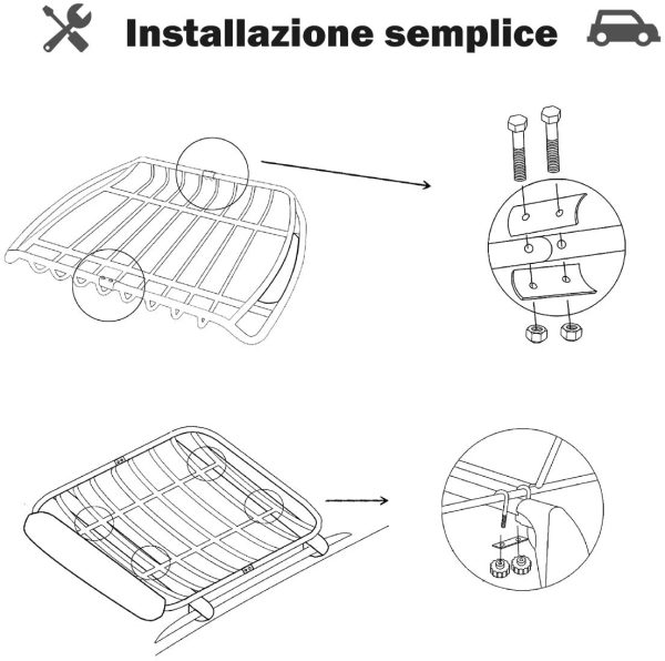 Goplus Portapacchi Tetto, Portata di 100 kg, Portabagagli Tetto Cestello, Universale Auto, in Ferro + Alluminio, per Viaggio, Campeggio, 120x98x16,5 cm, Nero - immagine 8