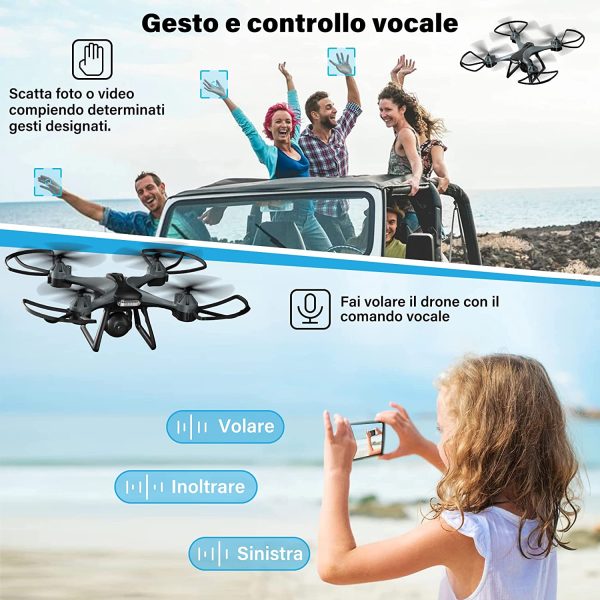 Maetot Drone con Telecamera, Drone 1080P HD FPV per Principianti/Modalit?? Hovering/3D Flip/Modalit?? Headless/Controllo dell'APP dei gesti vocali/Ritorno con un clic/26 minuti di volo/2Batterie&Valigia