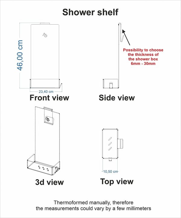 Agplex Porta Sapone Per Doccia in Plexiglass Con Porta Asciugamani -Mensola Per Doccia - Misure in cm 24x20xh45 - immagine 6