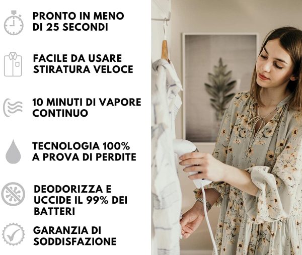 Ferro da Stiro Verticale , Stiratrice Verticale per Casa e Viaggio, Steamer Stiratore a Vapore Portatile Pronti in 25 secondi e 100% Anti-Perdita, Stiratura Facile e Veloce, Accessori Inclusi - immagine 9