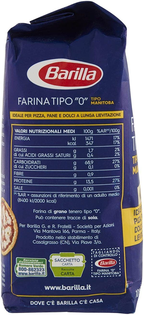 Barilla Farina di Grano Tenero Tipo 0 Tipo Manitoba per Pizza, Pane e Focaccia, 1 Kg