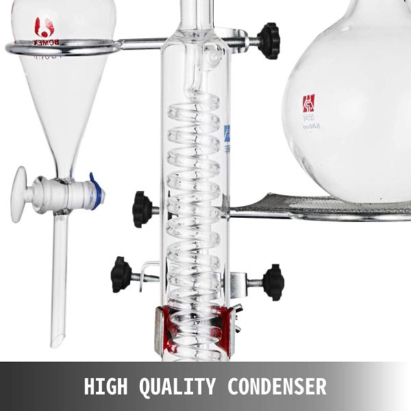 VEVOR Professional Laboratory Distillation Glass Kit 25 Pezzi, Unit?? di Distillazione del Vetro da Laboratorio, Apparecchio di Distillazione del Condensatore, Distillazione di Acqua Pura 500 ml - immagine 7