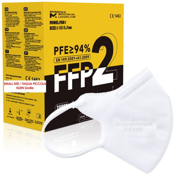 20 Mascherine FFP2 Bianche Taglia Piccola Small Size Certificate CE, Mascherina 4 Strati Senza Valvola, Maschera Facciale di Protezione Certificata e Sanificata, Face Mask con BFE??95, 20 Pezzi - immagine 5