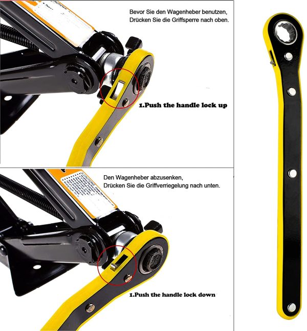 Cric Auto,Cric a Pantografo Altezza di Sollevamento 105-385mm Auto Cambio gomme Attrezzo Sollevatore a Forbice Manovella PKW/SUV/MPV Attrezzo 1500kg (Nero) - immagine 7