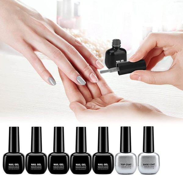 Smalti per Unghie Set (8pzs) Smalto Semipermanente per Unghie, Gel Unghie, Gel Colorati per Unghie UV, Kit Semipermanente Unghie con Base Coat Top Coat per UV LED Set Manicure, 6.5ml - immagine 2