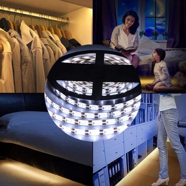 Luce Armadio,  1M LED Striscia con Sensore di Movimento, Luci LED a Batteria per camera da letto, Scale, Corridoio, Cucina, Guardaroba etc-Auto/On/Off - immagine 4