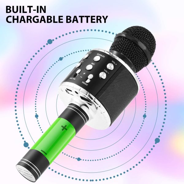 Fede Microfono Karaoke Bluetooth Wireless per Bambini, Karaoke Portatile con Luci LED Multicolore per Cantare, Funzione Eco, Compatibile con Android/iOS, PC o smartphone - immagine 4