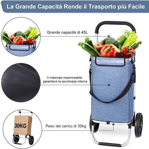 MFAVOUR Carrello per la Spesa Portaspesa con Borsa Carrello Pieghevole Carrello Spesa con Borsa Portabile Carrello Spesa Impermeabile Grande Capacit?? di 45L Portata 30kg Blu