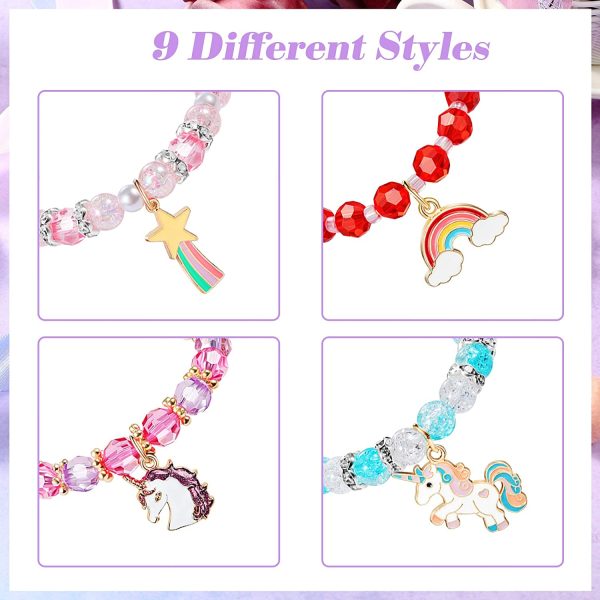 9 Braccialetti di Unicorno Colorati Bracciale di Unicorno da Ragazze Bracciale di Unicorno di Perline Arcobaleno per Bomboniere di Compleanno - immagine 6