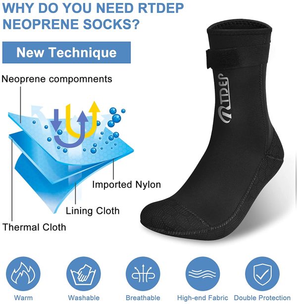 RTDEP Calzini in Neoprene, Calze in Neoprene da 3 mm per Immersioni subacquee,Pinne Antiscivolo per Uomo Donne,Scarpe da Acqua Antiscivolo, Calze da Muta Termica Snorkeling e Sport Acquatici